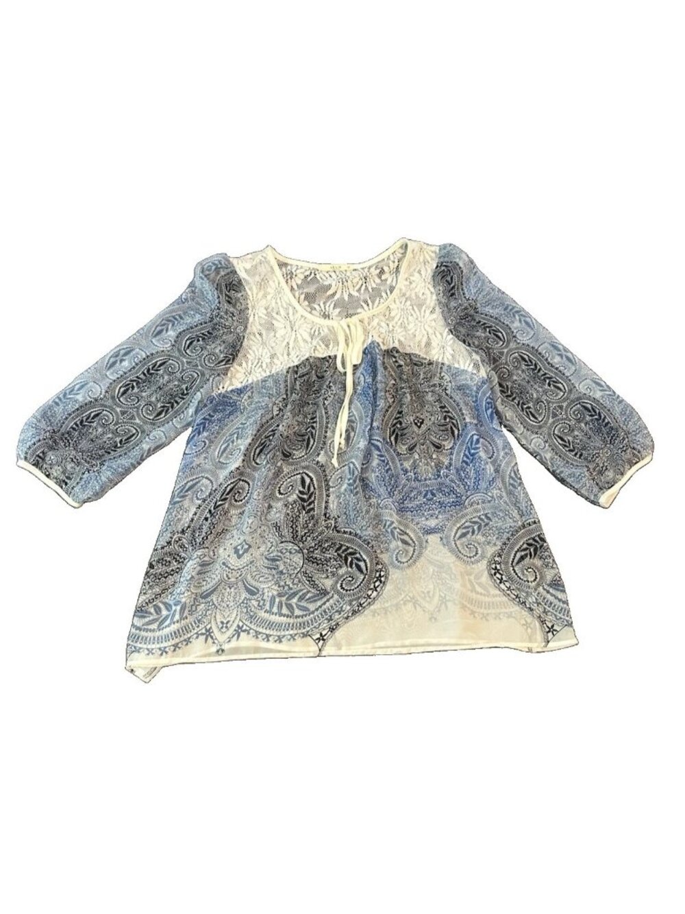 Paisley Boho Lelis USA Womens Peasant Top M Lace Yoke Flowy Feminine Hippie